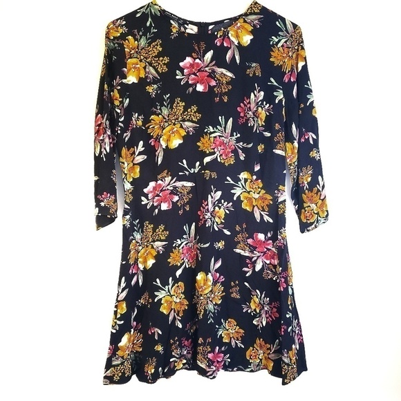 Zara Basic Floral Print 3/4 Sleeve Mini Dress - Picture 1 of 6